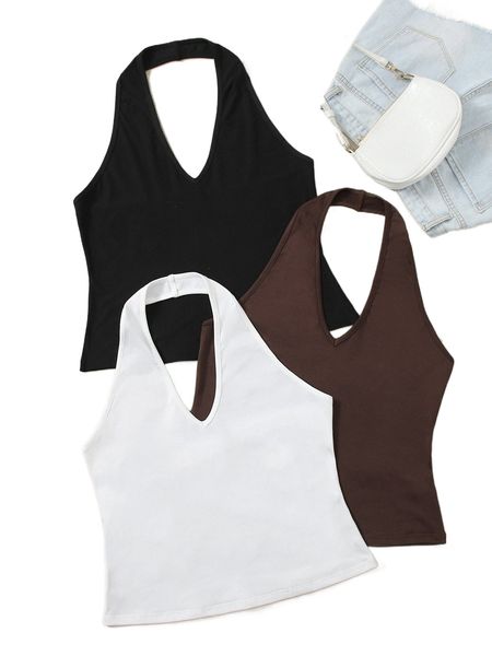 

plus 3pcs solid halter 28uq#, Black