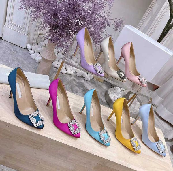 

2022 sandals rhinestone embellished classic rhinestone buckle formal shoes 10cm 7cm party luxury designer pumps professional wedding comfort, Black