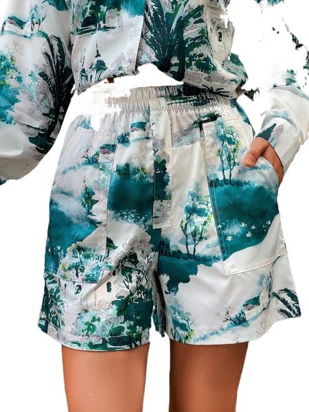 

landscape print slant pocket shorts i7pl#, White;black