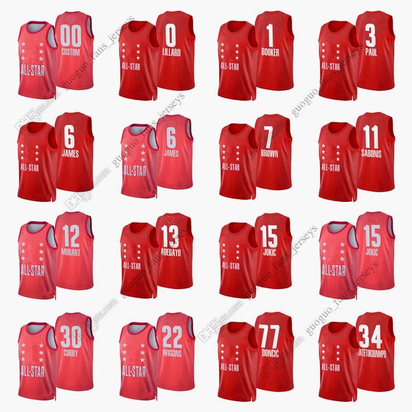 

custom printed 22 new basketball jerseys paul lillard booker sabonis antetokounmpo morant brown jokic jokic curry wiggins adebayo james donc, Black;red