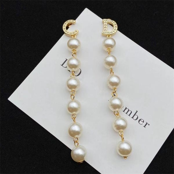 

70% off clearance sale letter tassel pearl female personality long temperament earrings show face thin ins trendy net red same style, Golden