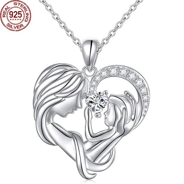 

new arrival s925 silver necklace mother and child hug love mother's day gift jewelry for women girls christmas