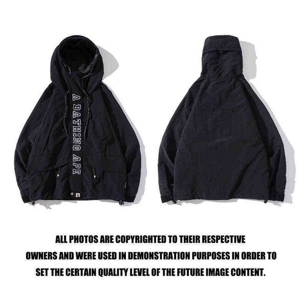 

leisure simple fashion brand spring and autumn pure color embroidered letter windbreaker, Black