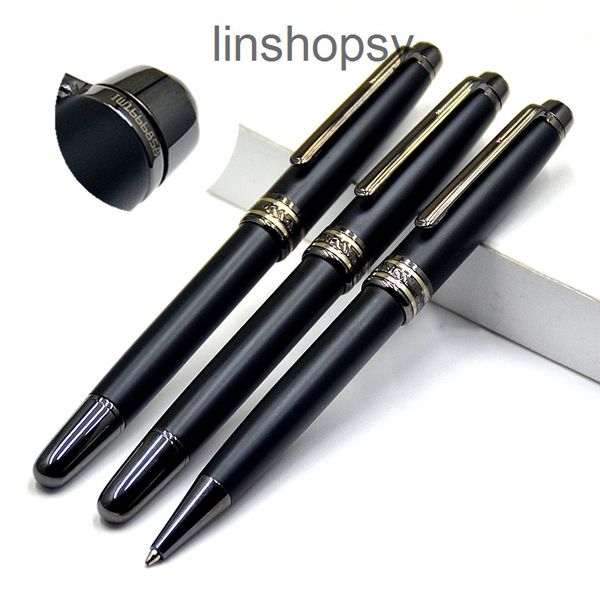

luxury classic matte black 163 rollerball ballpoint pens stationery school office writing fluent gift pen with germany carving, Blue;orange