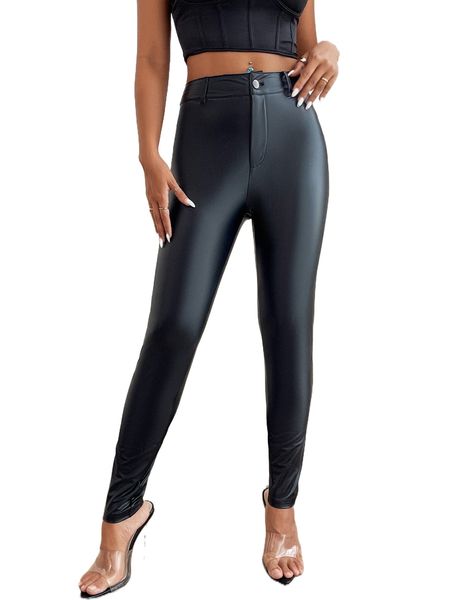 

petite pocket detail pu skinny pants e8vz#, Black;white
