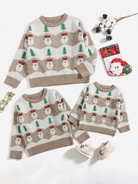 

1pc christmas pattern drop shoulder sweater 89db#, White;black