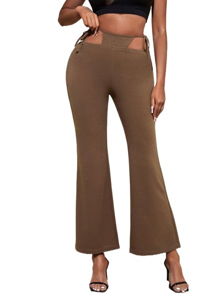 

cut out knot waist flare leg pants t110#, Black;white