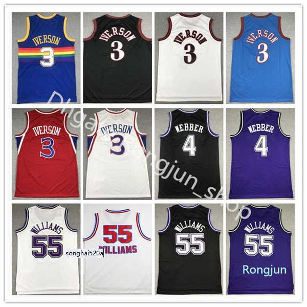

mitchell and ness basketball allen iverson jersey 3 jason williams 55 chris webber 4 michael mike bibby 10 stephen curry 30 vintage q jersey, Black;red