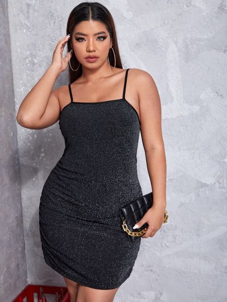 

plus ruched cami bodycon dress 43qq#, Black