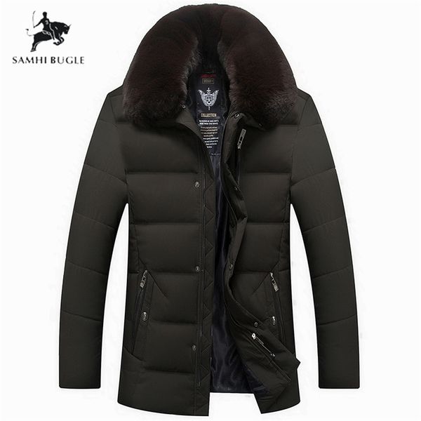 

winter jacket men big real fur collar hooded duck down jacket thick down jacket men warm coat 2xl 3xl 4xl 201209, Black