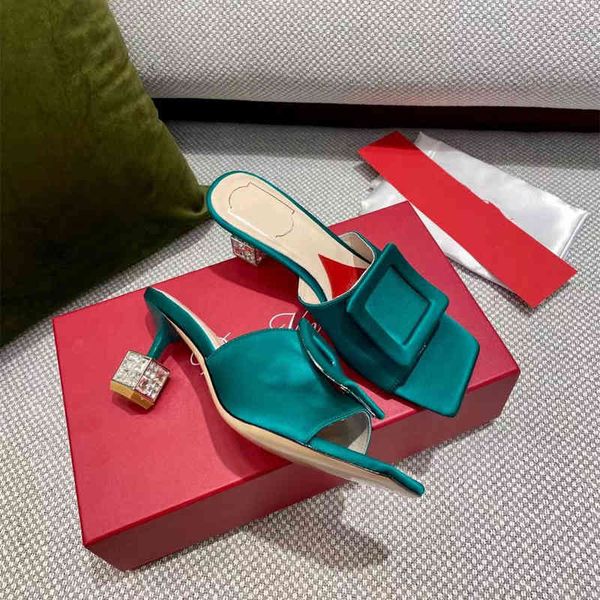 

sandals generous buckle sandals women's slippers summer cube heel flip flops shoes velvet ratn, Black