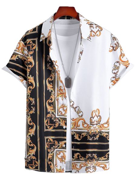 

men baroque and scarf print button up shirt without tee n5hp#, White;black