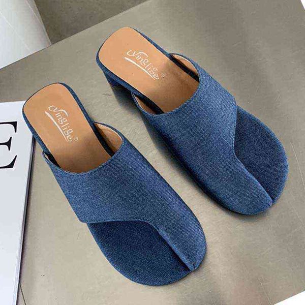 

slippers woman luxury shoes summer 2022 trend denim female high heels casual outdoor slides flip flops ladies sandals pumps lady 220518, Black
