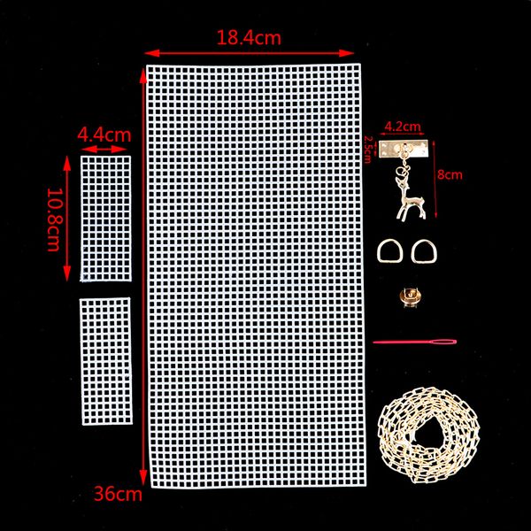 

1set auxiliary weaving plastic mesh with fawn chain buckle sewing needle embroidery acrylic yarn crafting bag accessories, Black