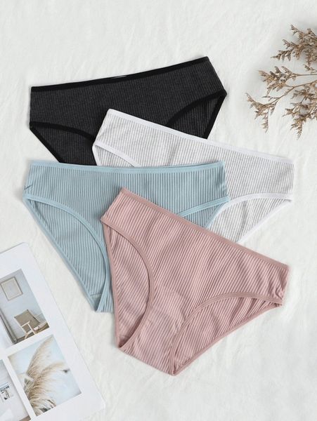 

4pack solid rib panty 30vp#, Black;red