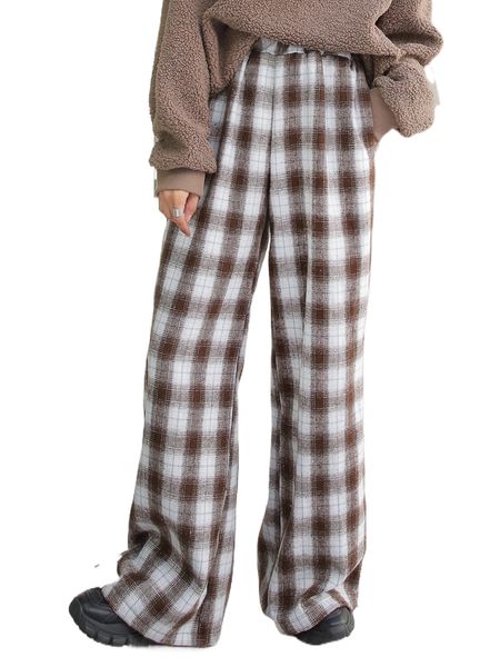 

dazy plaid print wide leg pants q9ym#, Black;white