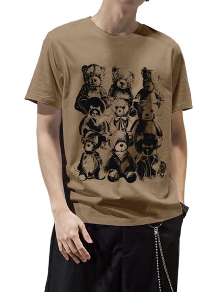 

men bear print tee u71l#, White;black