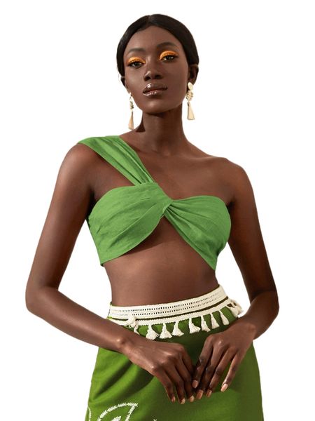 

one shoulder twist front w4ab#, White