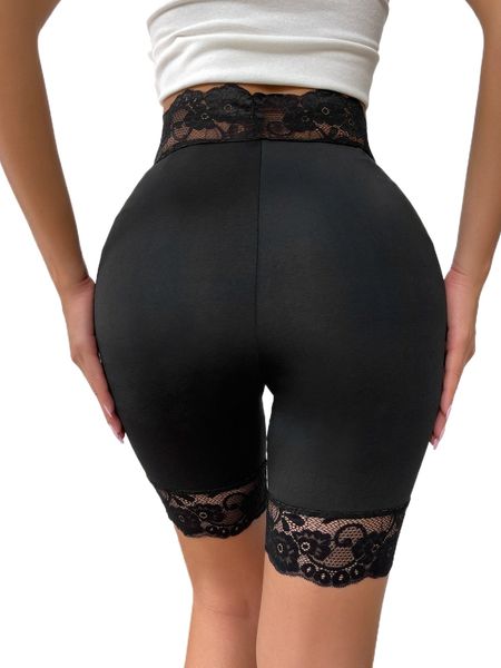 

contrast lace solid biker shorts c9ez#, White;black
