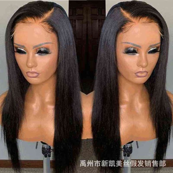 

nxy wigs side part straight human hair lace front wig 1, Black