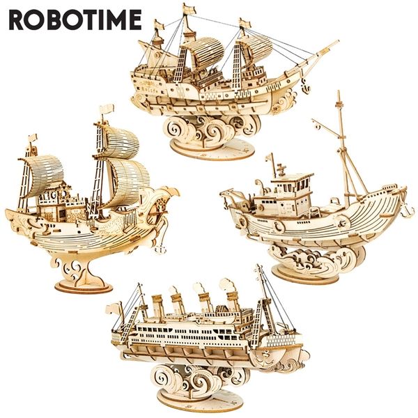 Robotime 3D Holzpuzzle Spiele Boot Schiff Modell Spielzeug für Kinder Kinder Mädchen Geburtstagsgeschenk 220715