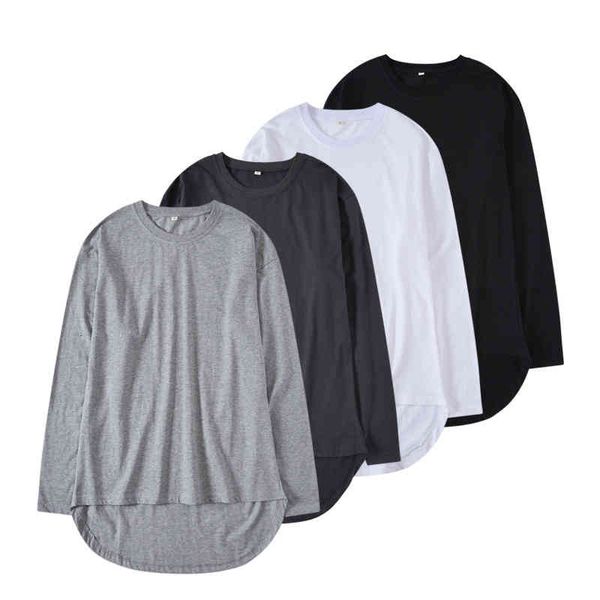 

men's t-shirts spring and autumn style front short back long arc swallowtail hem oversize loose high street solid color sleeve t-shirt, White;black