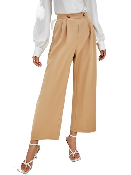 

high waist fold pleated pants s0fd#, Black;white