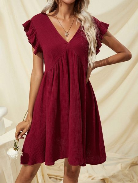 

button back butterfly sleeve smock dress k18o#, Black;gray