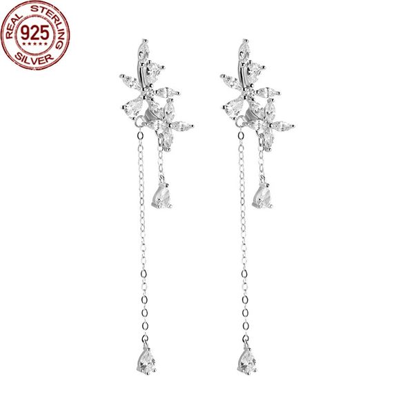 

2022 flower earrings charms tassel long 925 sterling silver korean version fashion temperament sweet suitable for round face micro set zirco, Golden