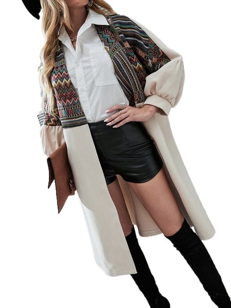 

geo print bishop sleeve open front coat l1ot#, Black