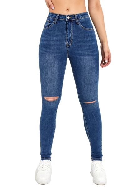 

washed ripped skinny jeans s7su#, Blue