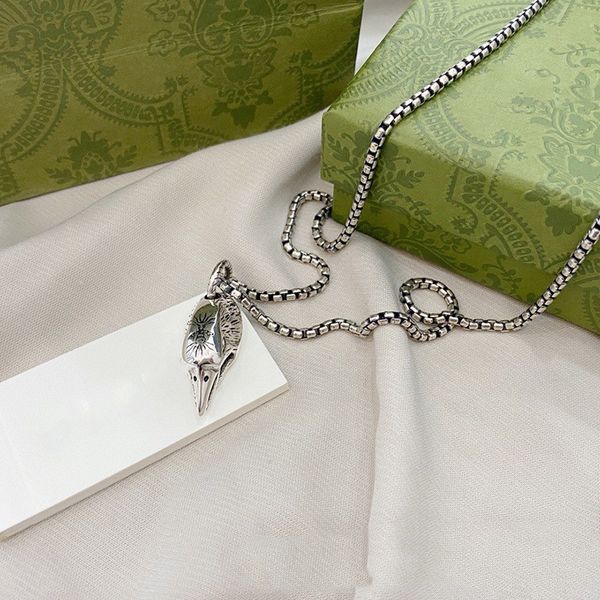 

s925 silver retro carved eagle head necklace men and women couples punk hip-hop pendant