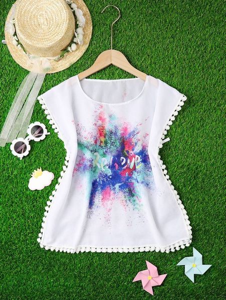 

toddler girls tie dye pom-pom decor cover up she, Blue