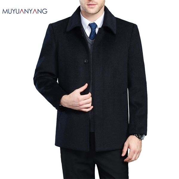 

mu yuan yang 2020 winter men s cashmere coat and jackets single breasted mens woolen coats turn down collar men wool overcoats lj201109, Black