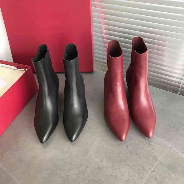 

boots feijia women's boots with pointed end and thick heel martin cowhide autumn winter naked fashion, Black