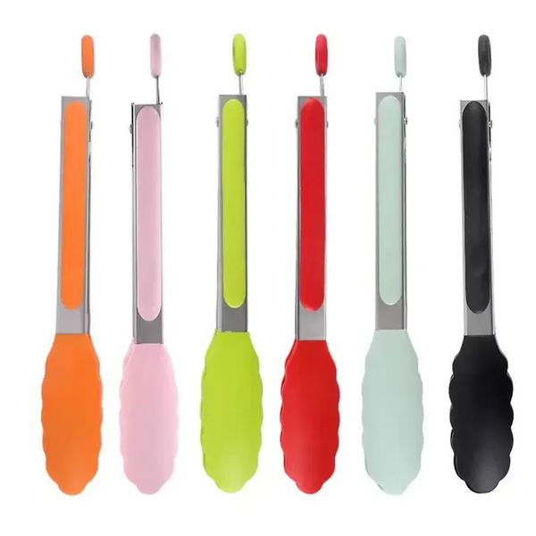 9 pollici silicone resistente al calore cibo pinza utensile da cucina antiscivolo addensare fermaglio per servire torta pinze in acciaio inox accessori per barbecue accessori F0526Q30