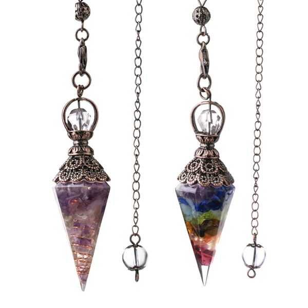 

6.34 x 1.76 cm new colorful crystal pendulum pendants bronze fashion natural gravel resin spring hexagonal pendant, Silver
