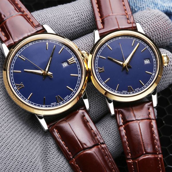 

classic men/ladies watch couple mechanical sports swimming 40mm/35mm316l stainless steel sapphire watchs waterproof leather strap gift montr, Slivery;brown