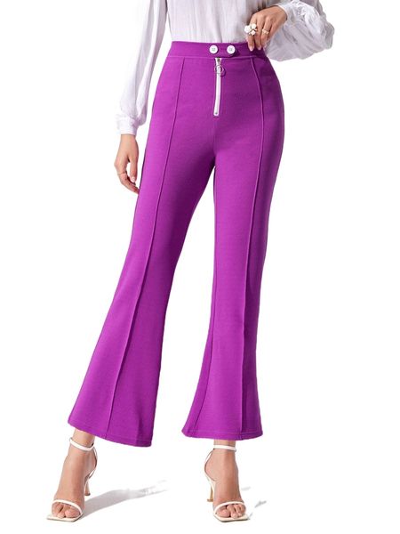 

zipper fly flare leg pants y1fb#, Black;white