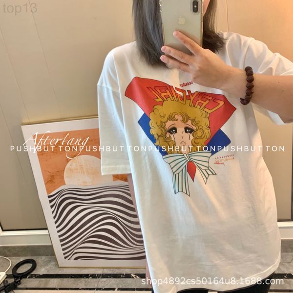 

women's t-shirt designer correct version random comparison push2022 early spring new color contrast round neck beautiful girl crying sh, White