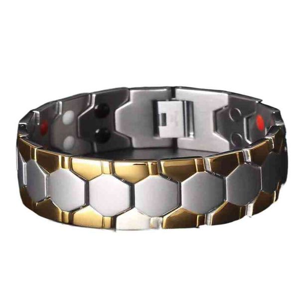 

yunjin selling men's spherical titanium steel bracelet magnet four in one wide version bracelet, Golden;silver