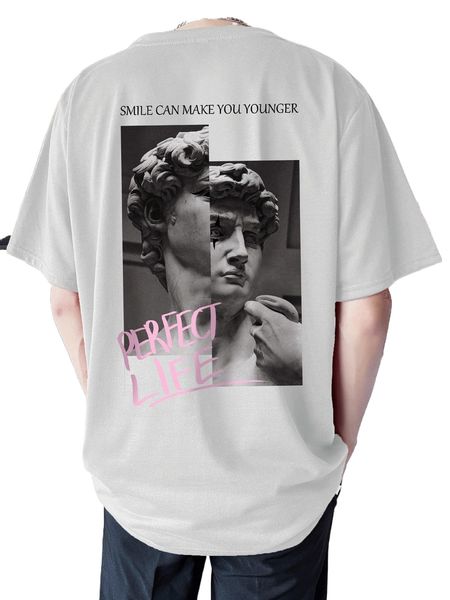 

men slogan & figure graphic tee 04oe#, White;black