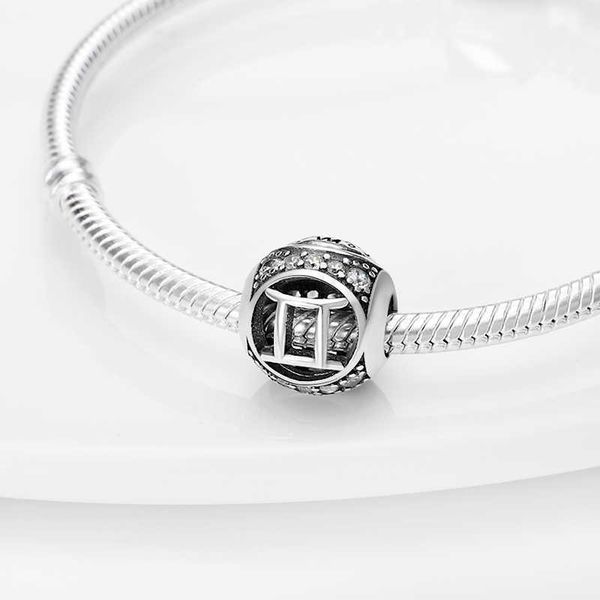 

leo gemini, 925 silver, round, twelve constellations, with pearls, suitable for original pandora bracelets, exquisite jewelry, Golden;silver