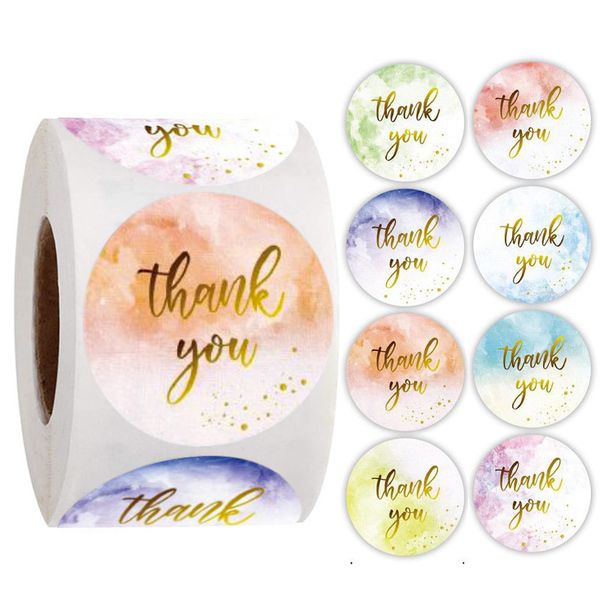 

thank you stickers roll elegant water color with gold foil 1 inch waterproof 500 labels for small business, floral designer, artist 4/8 wate