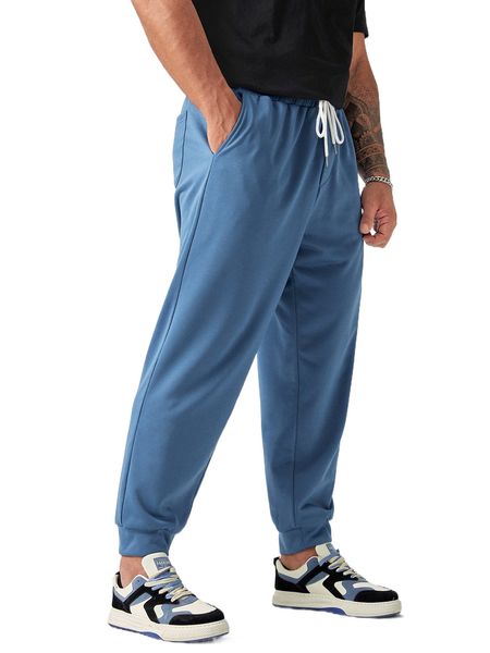 

extended sizes men slant pockets drawstring waist sweatpants 56d8#, Black