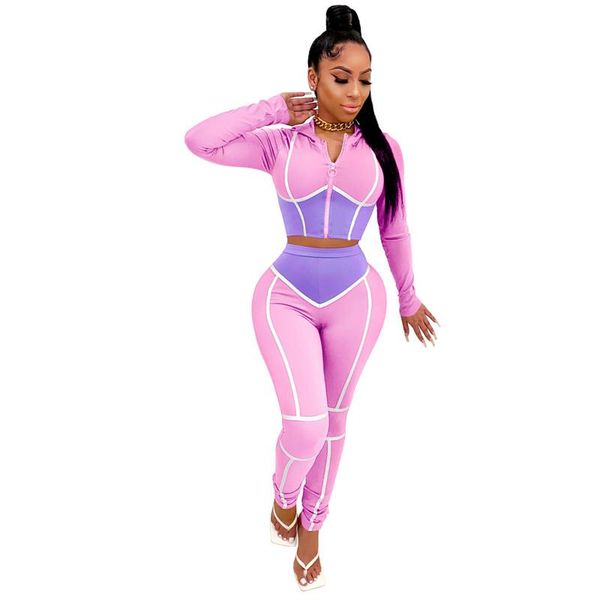 

women women tracksuits autumn 2 piece set patchwork hooded leggings sport pants stretch bodycon jogger fitness outfit wholesale dropsh aa, Gray