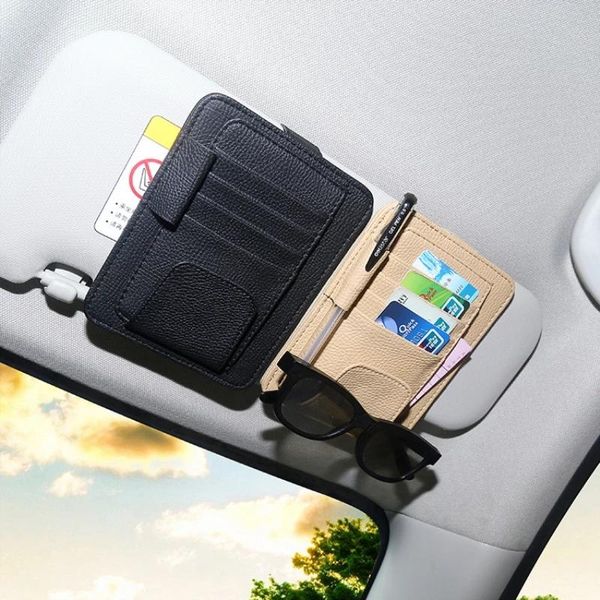 Auto Organizer PU Leder Auto Visier Aufbewahrungstasche Sonnenblende Kartentaschen Brillen Stifthalter Verstauen Aufräumen