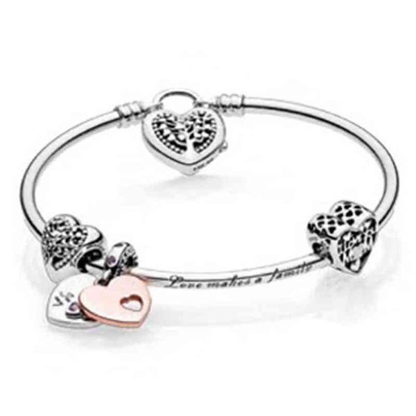 

new 100% 925 sterling silver 1:1 authentic charm of life tree and affection bracelet suit diy gift women original jewelry pan aa220315, Golden;silver