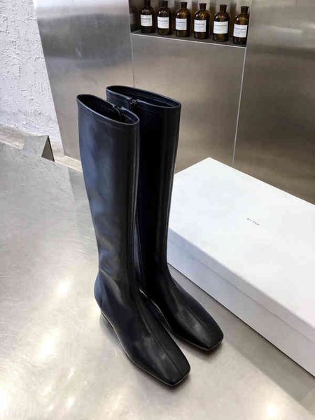

boots autumn and winter by high tube knight boots knee zipper straight women's square head heel thick thin, Black