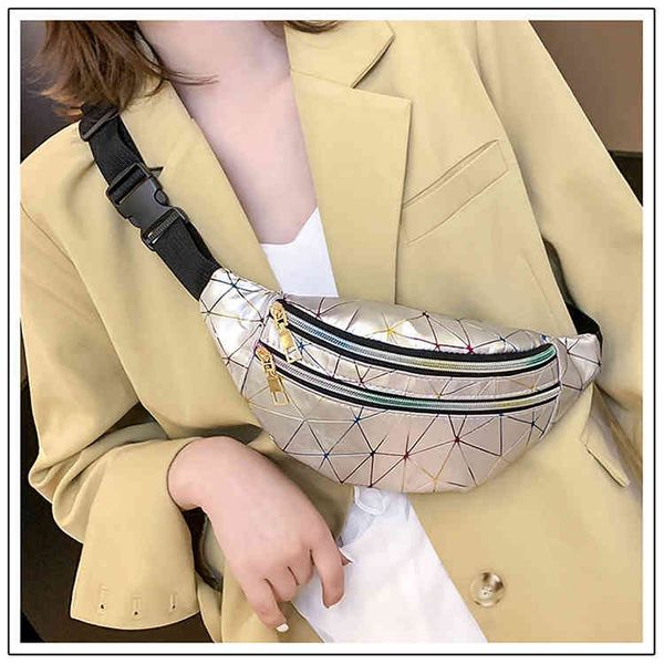 

laser holographic fanny pack feminina slim shiny neon waist bag pvc waterproof bum bag travel hip bags for womens girls 220626